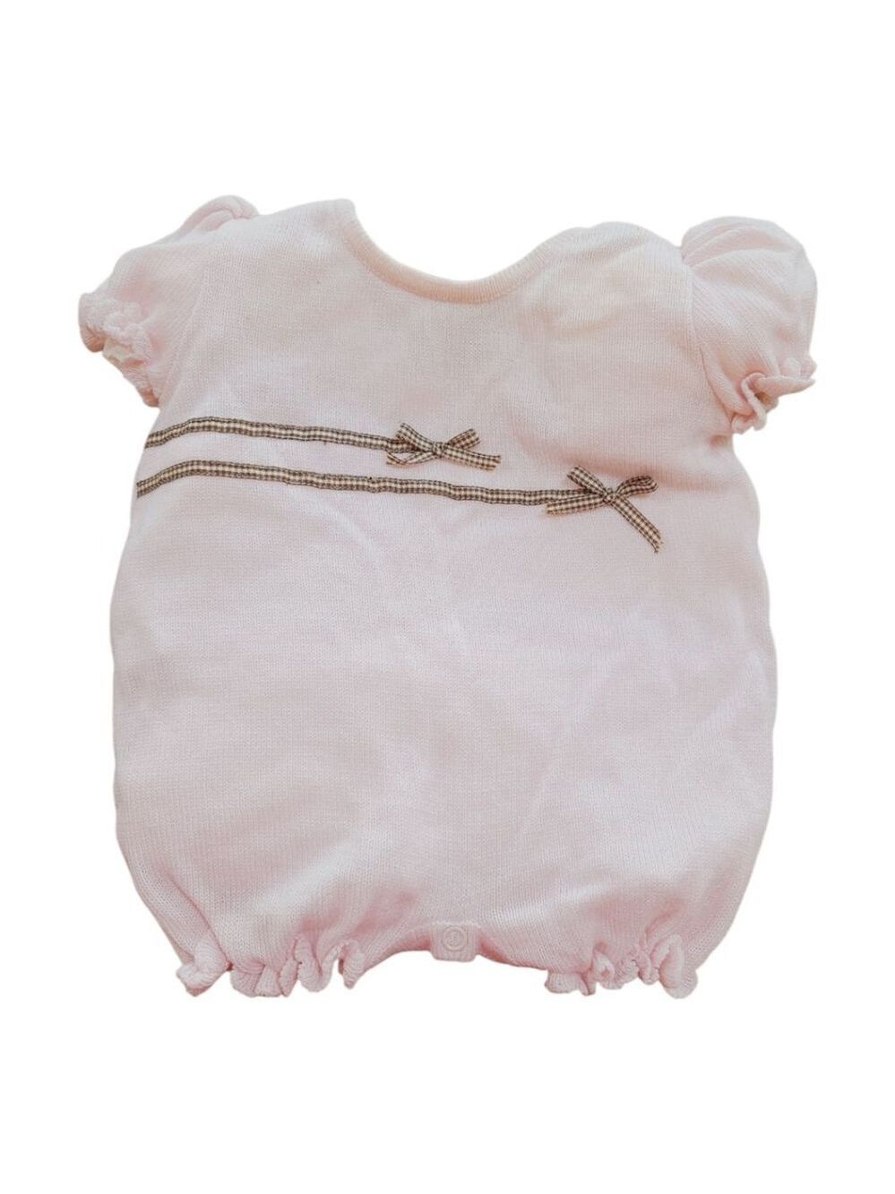 Catimini Pink Knit Romper 3-6M | Cute Bow Details - Picture 2 of 9